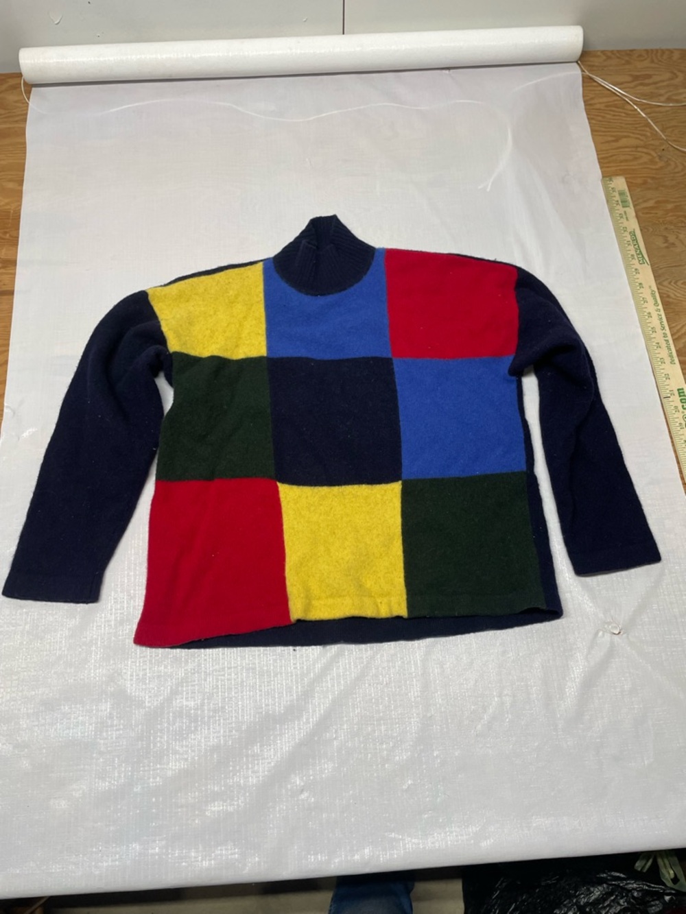 Jones New York Colorblock Wool Crewneck Sweater in Navy, Royal Blue, Yellow